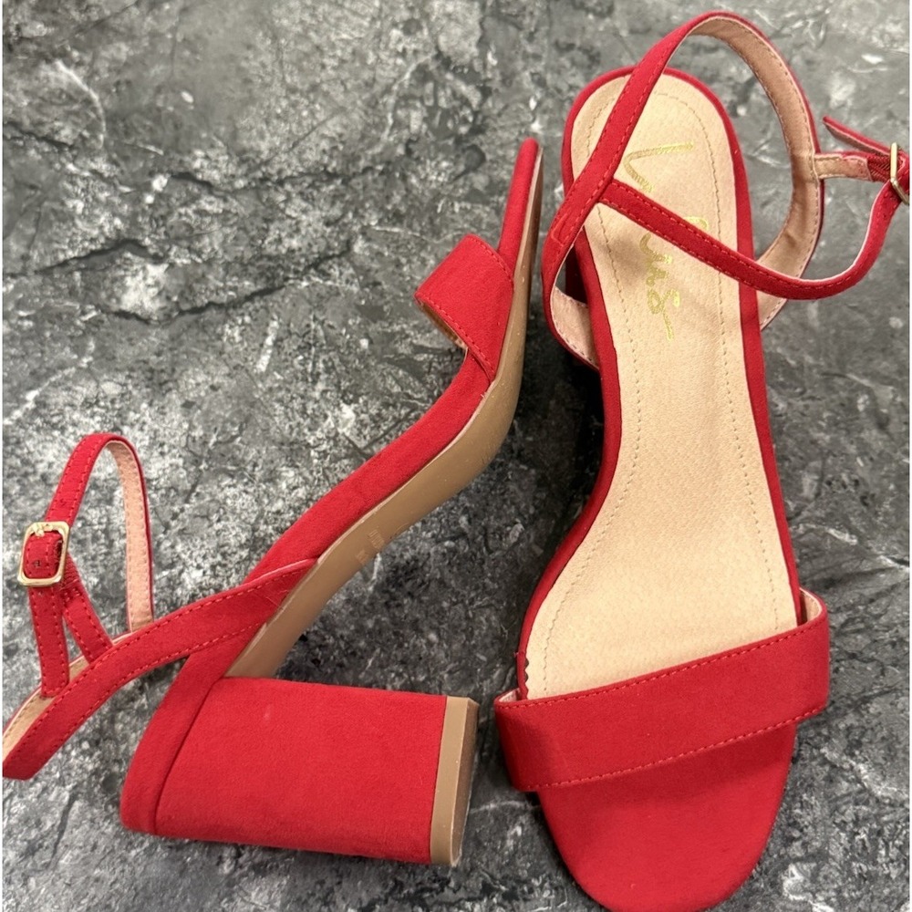 Lulus Womens Faux Suede Ankle Strap Block Heels Red Sz 8